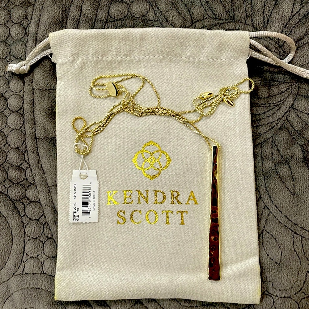 NEW Kendra Scott Gold Sculptural Hammered Stick Pendant Adjustable Necklace, 32"